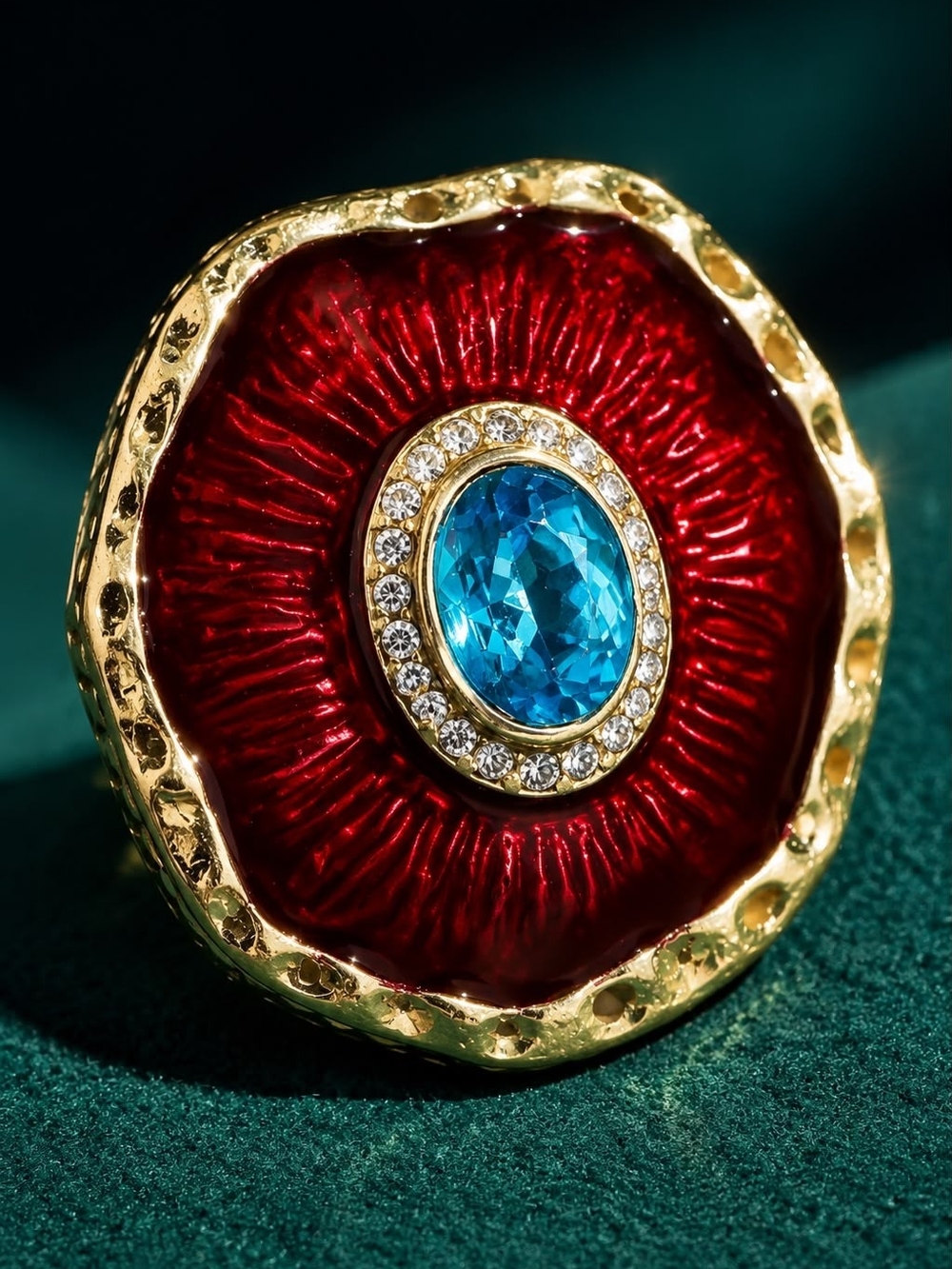 Red & Blue Enamel Statement Ring by - Picture 6 of 6